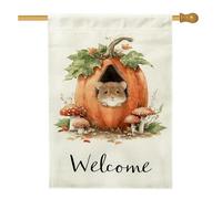 Drapeau de jardin en forme de citrouille d'automne, jolie souris dans une citrouille orange, bannière d'extérieur pour récolte d'automne, décoration de pelouse de bienvenue saisonnière 71 x 101,6 cm