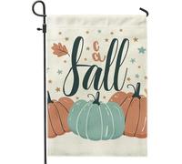Drapeau de jardin en forme de citrouille d'automne, orange et bleu sarcelle, décoration saisonnière de feuille d'étoile, bannière de cour d'automne rustique, décoration de pelouse extérieure double