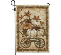 Drapeau de jardin en forme de citrouille de récolte d'automne, bannière décorative marron, drapeau de cour double face en toile de jute pour décoration de pelouse extérieure, 30,5 x 45,7 cm