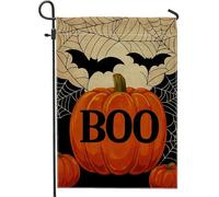 Drapeau de jardin en forme de citrouille d'Halloween, bannière décorative orange Boo en toile de jute double face pour décoration de pelouse, fête effrayante, décoration d'intérieur 30,5 x 45,7 cm