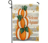 Drapeau de jardin en forme de citrouille, graines de feuilles festives d'automne orange double face en toile de jute pour extérieur, terrasse, pelouse, porche, balcon, 30,5 x 45,7 cm