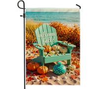 Drapeau de jardin en forme de citrouilles, chaise Adirondack côtière d'automne, étoile de mer, orange automne, double face, drapeaux décoratifs d'extérieur pour extérieur, pelouse, porche, terrasse