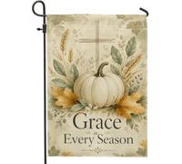 Drapeau de jardin en forme de citrouilles - Feuilles de blé traditionnelles - Crème d'automne - Double face - Petit drapeau de jardin pour extérieur, pelouse, porche, terrasse, entrée - 30,5 x 45,7 cm