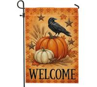 Drapeau de jardin en forme de citrouilles, feuilles de corbeau saisonnières, orange automne, double face, drapeaux décoratifs d'extérieur pour extérieur, terrasse, pelouse, porche, entrée, camping