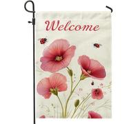 Drapeau de jardin en forme de coccinelle, fleur de pêche, double face, drapeau de bienvenue extérieur, décoration de cour en toile de jute pour fête sur la pelouse, 30,5 x 45,7 cm