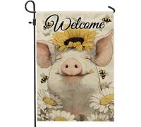Drapeau de jardin en forme de cochon de tournesol, bannière florale rustique avec abeilles et marguerites, double face en toile de jute pour décoration de pelouse, panneau de bienvenue 30,5 x 45,7 cm