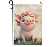Drapeau de jardin en forme de cochon floral de printemps, joli cochon de pêche avec fleurs, décoration de cour, décoration de pelouse extérieure double face pour maison de vacances et fête, été, 30,5