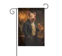 Drapeau de jardin en forme de cochon habillé dans une époque victorienne - 30 x 45 cm - Double face verticale - Décoration extérieure - Drapeau de cour