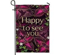 Drapeau de jardin en forme de colibri, feuilles inspirées de la nature botanique, fleurs violettes, drapeaux décoratifs double face en toile de jute pour extérieur, pelouse, porche, terrasse, entrée