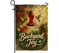 Drapeau de jardin en forme de colibri, mangeoire de fleurs de jardin vintage vert printemps double face en toile de jute décorative pour extérieur, terrasse, pelouse, porche, entrée, camping, 30,5 x