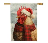 Drapeau de jardin en forme de coq de Noël, écharpe rouge à carreaux pour décoration d'intérieur, bannière double face en toile de jute pour décoration de pelouse pour fêtes de vacances, 71 x 101 cm