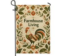 Drapeau de jardin en forme de coq, ferme rustique, fleurs et feuilles, vert automne, double face, petit drapeau de jardin, cour, pour extérieur, pelouse, porche, terrasse, entrée, 30,5 x 45,7 cm