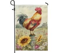 Drapeau de jardin en forme de coq, ferme rustique, tournesol jaune automne, toile de jute double face, petit drapeau de jardin, cour, pour extérieur, porche, pelouse, terrasse, 30,5 x 45,7 cm