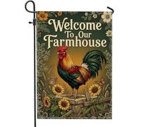 Drapeau de jardin en forme de coq, rustique tournesol papillon, toile de jute verte d'été, double face, petit drapeau de jardin pour extérieur, porche, pelouse, terrasse, 30,5 x 45,7 cm