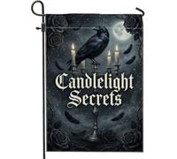 Drapeau de jardin en forme de corbeau, bougies mystérieuses gothiques, roses, Halloween, noir, double face, petit drapeau de jardin, cour, pour extérieur, terrasse, pelouse, porche, balcon, 30,5 x