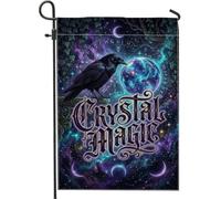 Drapeau de jardin en forme de corbeau, boule de cristal mystique gothique lierre Halloween violet toile de jute double face décorative pour extérieur, porche, pelouse, terrasse, 30,5 x 45,7 cm
