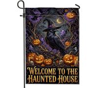 Drapeau de jardin en forme de corbeau, effrayant gothique, citrouilles, fantômes, Halloween, noir, double face, petit drapeau de jardin, cour, pour extérieur, porche, pelouse, terrasse, 30,5 x 45,7 cm