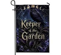 Drapeau de jardin en forme de corbeau - Gothique - Champignon foncé - Lune - Halloween - Noir - Double face - Petit drapeau de jardin - Pour extérieur, porche, pelouse, terrasse - 30,5 x 45,7 cm
