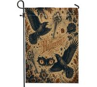 Drapeau de jardin en forme de corbeau, gothique vintage avec œil de clé, Halloween, noir, double face, petit drapeau de jardin pour extérieur, porche, pelouse, terrasse, 30,5 x 45,7 cm