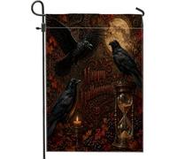 Drapeau de jardin en forme de corbeau, style gothique, automne, lune, Halloween, noir, double face, petit drapeau de jardin, cour, pour extérieur, porche, pelouse, terrasse, 30,5 x 45,7 cm