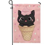 Drapeau de jardin en forme de cornet de crème glacée en forme de chat mignon, décoration d'intérieur extérieure, drapeau double face en toile de jute pour fêtes d'été, décoration de pelouse amusante