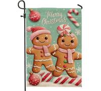 Drapeau de jardin en forme de couple de pain d'épices, jolie bannière de décoration de vacances marron, drapeau double face en toile de jute pour décoration de pelouse extérieure, 30,5 x 45,7 cm