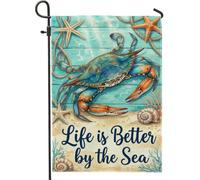 Drapeau de jardin en forme de crabe, étoile de mer nautique côtière, coquillage, turquoise, double face, petit drapeau de jardin, cour, pour extérieur, terrasse, pelouse, porche, balcon 30,5 x 45,7 cm