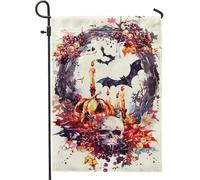 Drapeau de jardin en forme de crâne d'automne pour Halloween, bougies de couronne d'Halloween, décoration d'intérieur, drapeaux de jardin, décoration extérieure de vacances d'automne double face, 30,5