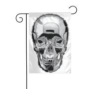 Drapeau de jardin en forme de crâne humain argenté 30 x 45 cm vertical double face pour ferme vacances décorations extérieures drapeau de cour