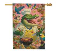 Drapeau de jardin en forme de crocodile pour barbecue, bannière colorée pour décoration de fête, bannière de jardin, drapeau d'extérieur double face en toile de jute pour célébration de pelouse d'été