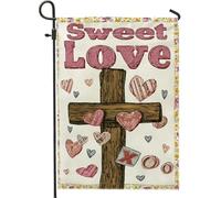 Drapeau de jardin en forme de croix avec cœurs romantiques Xoxo Valentine rouge double face en toile de jute décorative pour extérieur, terrasse, pelouse, porche, balcon 30,5 x 45,7 cm