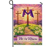 Drapeau de jardin en forme de croix - Inspiration religieuse - Lys - Violet - Double face - Petit drapeau de jardin pour extérieur, terrasse, pelouse, porche, balcon - 30,5 x 45,7 cm