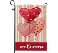 Drapeau de jardin en forme de cœur, ballons festifs romantiques à rayures pour la Saint-Valentin, la toile de jute rouge, double face, drapeaux décoratifs pour extérieur, terrasse, pelouse, porche