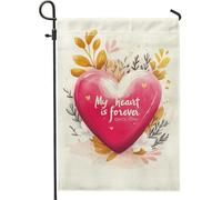 Drapeau de jardin en forme de cœur de Saint-Valentin, cœur de pêche avec accents floraux, décoration d'intérieur, drapeaux de jardin, drapeau de cour, drapeau de cour en toile de jute pour vacances