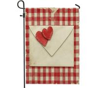 Drapeau de jardin en forme de cœur, enveloppe rustique romantique vichy rouge en toile de jute double face pour extérieur, terrasse, pelouse, porche, balcon 30,5 x 45,7 cm