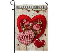 Drapeau de jardin en forme de cœur, fleur rustique vichy rouge Saint-Valentin double face en toile de jute pour extérieur, porche, pelouse, terrasse, 30,5 x 45,7 cm