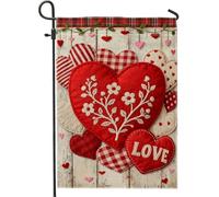 Drapeau de jardin en forme de cœur, romantique à rayures florales fantaisistes pour la Saint-Valentin, la Saint-Valentin, la cour, les drapeaux décoratifs double face pour extérieur, porche, pelouse