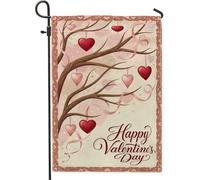 Drapeau de jardin en forme de cœur, romantique et fantaisie, tourbillons d'arbre pour la Saint-Valentin, rouge, double face, en toile de jute pour extérieur, pelouse, porche, terrasse, entrée, 30,5 x