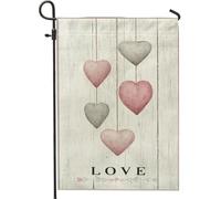 Drapeau de jardin en forme de cœur, romantique rustique en bois de pêche d'amour double face en toile de jute pour extérieur, terrasse, pelouse, porche, balcon 30,5 x 45,7 cm