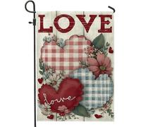 Drapeau de jardin en forme de cœurs, fleurs rustiques romantiques vichy pour la Saint-Valentin, drapeaux extérieurs décoratifs double face pour extérieur, pelouse, porche, terrasse, entrée, 30,5 x