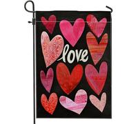 Drapeau de jardin en forme de cœurs, motifs d'amour contemporains romantiques en toile de jute rouge double face pour extérieur, porche, pelouse, terrasse, 30,5 x 45,7 cm