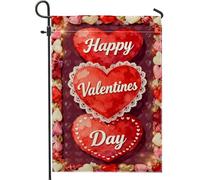 Drapeau de jardin en forme de cœurs, Saint Valentin romantique en dentelle bonbon Saint-Valentin rouge toile de jute double face décoratifs pour extérieur, terrasse, pelouse, porche, balcon 30,5 x