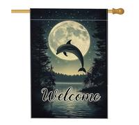 Drapeau de jardin en forme de dauphin d'été, bannière d'animaux marins bleu foncé, bannière de cour, double face en polyester, décoration extérieure de pelouse, 71,1 x 101,6 cm