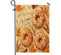 Drapeau de jardin en forme de donut, feuille d'érable rustique d'automne bâton de cannelle, drapeaux décoratifs double face en toile de jute pour extérieur, terrasse, pelouse, porche, entrée, camping