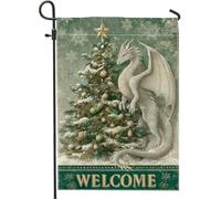 Drapeau de jardin en forme de dragon, arbre de Noël, étoile de Noël, toile de jute verte double face, petit drapeau de jardin pour extérieur, pelouse, porche, terrasse, entrée 30,5 x 45,7 cm