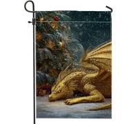 Drapeau de jardin en forme de dragon, arbre de Noël fantaisie, arbre de Noël, Noël, doré, double face, drapeaux décoratifs d'extérieur pour extérieur, terrasse, pelouse, porche, entrée, camping, 30,5