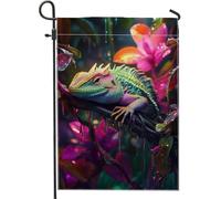 Drapeau de jardin en forme de dragon barbu coloré, bannière de décoration d'intérieur vibrante pour reptile et floral, drapeau de cour double face pour décoration extérieure toute l'année, 30,5 x 45,7