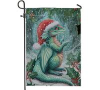Drapeau de jardin en forme de dragon, chapeau de Père Noël fantaisie en toile de jute verte double face pour extérieur, porche, pelouse, terrasse, 30,5 x 45,7 cm