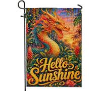 Drapeau de jardin en forme de dragon, fleurs de soleil vibrantes d'été dorées double face en toile de jute pour extérieur, terrasse, pelouse, porche, balcon, 30,5 x 45,7 cm