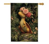 Drapeau de jardin en forme de dragon floral, créature mythique jaune avec fleurs, bannière de décoration d'intérieur, drapeau de cour double face, décoration de pelouse pour printemps, été, extérieur